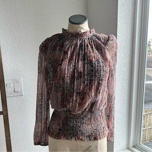 Joie Smocked Long Sleeved Mixed Color and Metallic Long Sleeved Blouse sz: Med